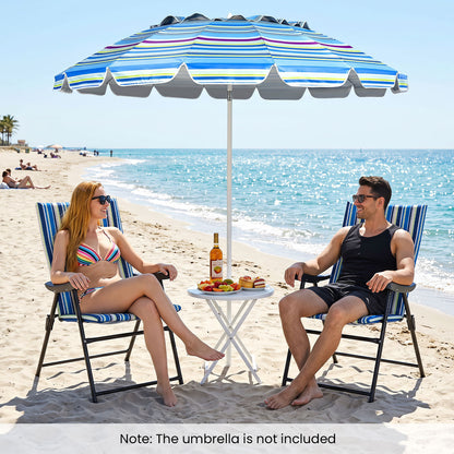 Set of 2 Foldable Beach Chairs with Armrests and Wide Seat-Blue