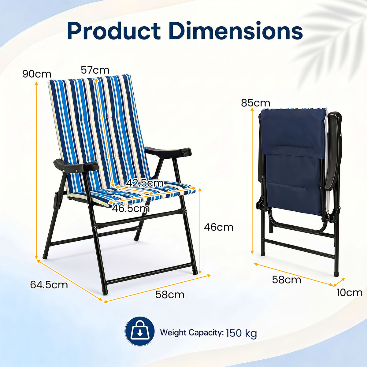 Set of 2 Foldable Beach Chairs with Armrests and Wide Seat-Blue