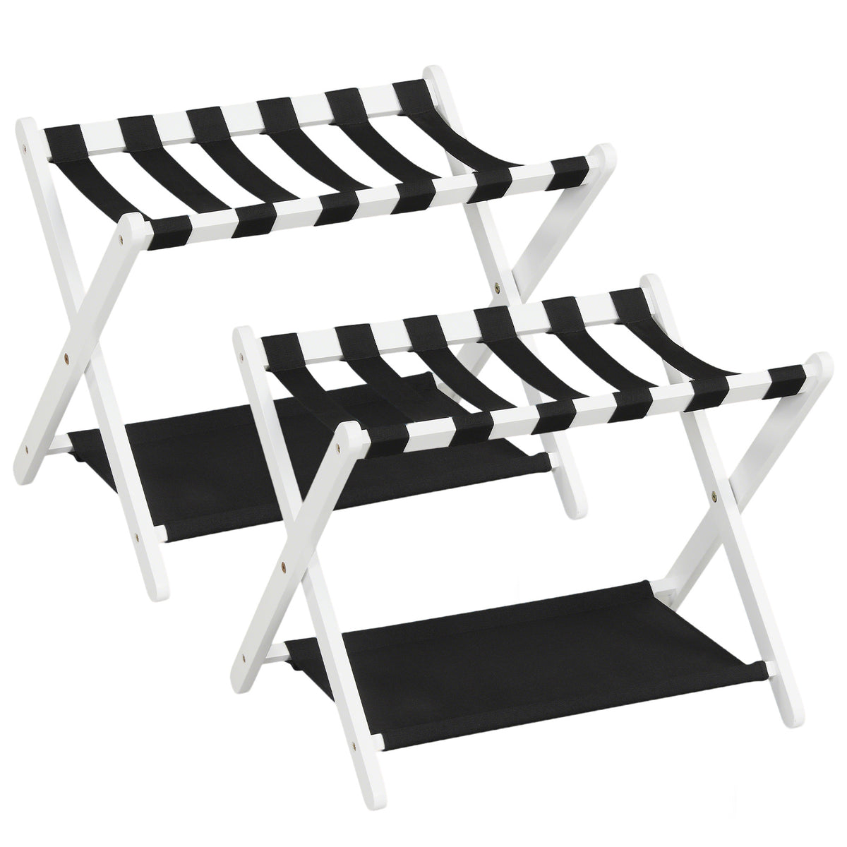 Set of 2 Folding Luggage Rack with Rubberwood Frame for Bedroom-White