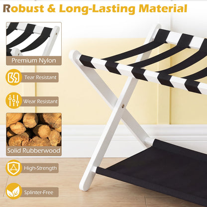 Set of 2 Folding Luggage Rack with Rubberwood Frame for Bedroom-White
