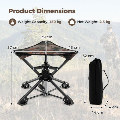 Set of 2 Folding Swivel Camping Hunting Stools with Anti-Sink Feet and Carry Bag-Camouflage