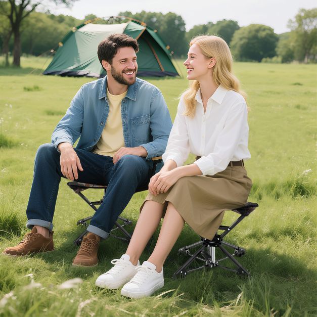 Set of 2 Folding Swivel Camping Hunting Stools with Anti-Sink Feet and Carry Bag-Camouflage