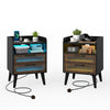 Set of 2 Mid Century Nightstand Modern Bedside Table with Charging Station-Black