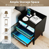 Set of 2 Mid Century Nightstand Modern Bedside Table with Charging Station-Black