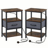 Set of 2 Nightstand Bedside Table with Charging Station and Drawer-Rustic Brown