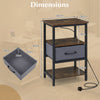 Set of 2 Nightstand Bedside Table with Charging Station and Drawer-Rustic Brown