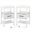 Set of 2 Nightstand Bedside Table with Charging Station and Drawer-White