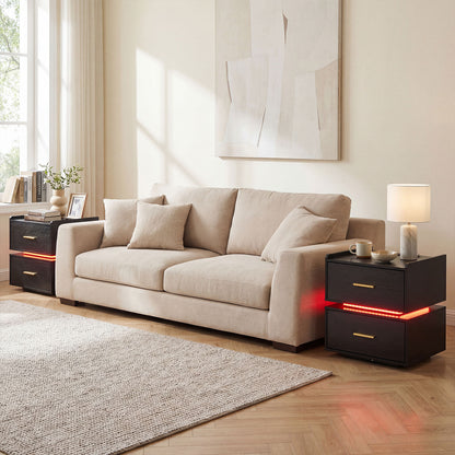Set of 2 Nightstand with Charging Station and 2 Storage Drawers-Black