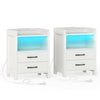 Set of 2 Nightstand with LED Lights and Power Outlets for Living Room-White