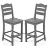 Set of 2 Outdoor HDPE Bar Stool with Backrest and Footrest-Grey