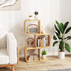 Set of 2 S-Shaped Bookcase Bamboo Bookshelf with 2 Open Cubes-3-Tier