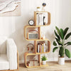Set of 2 S-Shaped Bookcase Bamboo Bookshelf with 2 Open Cubes-4-Tier
