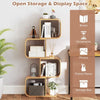 Set of 2 S-Shaped Bookcase Bamboo Bookshelf with 2 Open Cubes-4-Tier