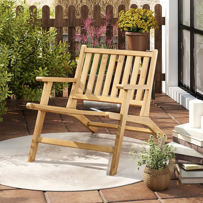 Set of 2 Teak Wood Outdoor Reclining Chair Natural Mid Century Accent Armchair