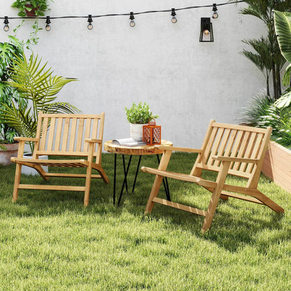 Set of 2 Teak Wood Outdoor Reclining Chair Natural Mid Century Accent Armchair