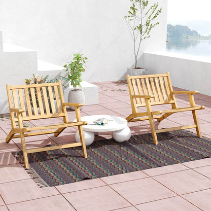 Set of 2 Teak Wood Outdoor Reclining Chair Natural Mid Century Accent Armchair