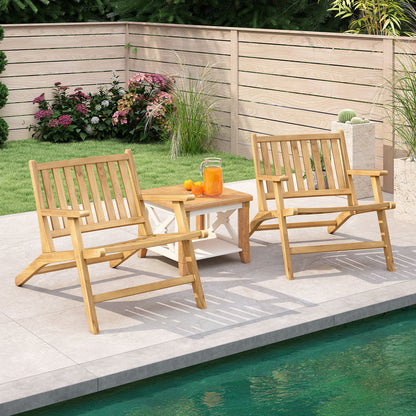 Set of 2 Teak Wood Outdoor Reclining Chair Natural Mid Century Accent Armchair