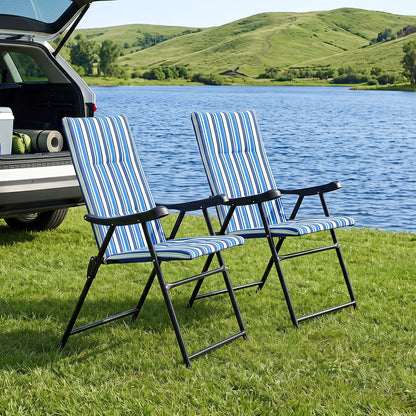 Set of 4 Foldable Beach Chairs with Armrests and Wide Seat-Blue