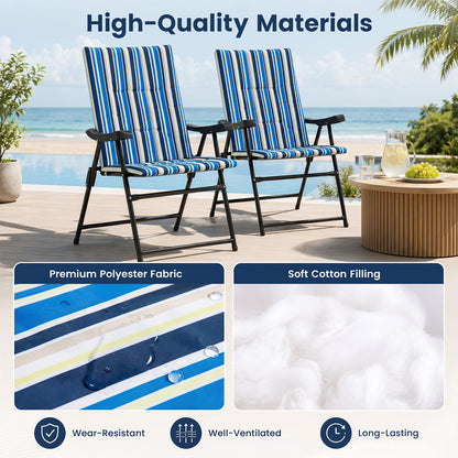 Set of 4 Foldable Beach Chairs with Armrests and Wide Seat-Blue
