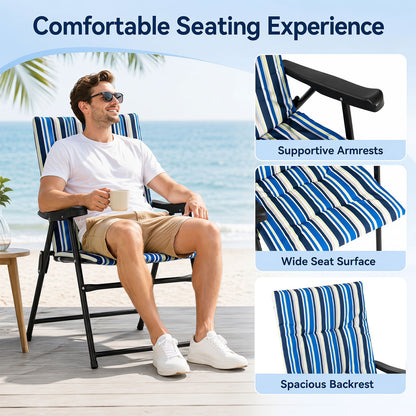 Set of 4 Foldable Beach Chairs with Armrests and Wide Seat-Blue