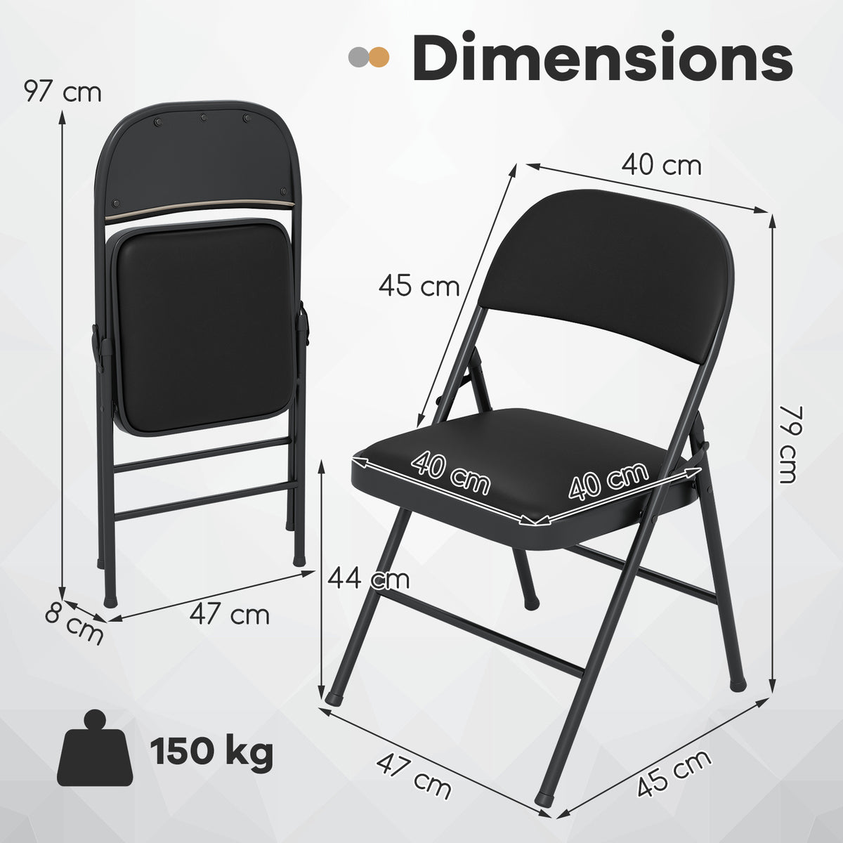 Set of 6 Folding Padded Party PVC Leather Stackable Chairs-Black