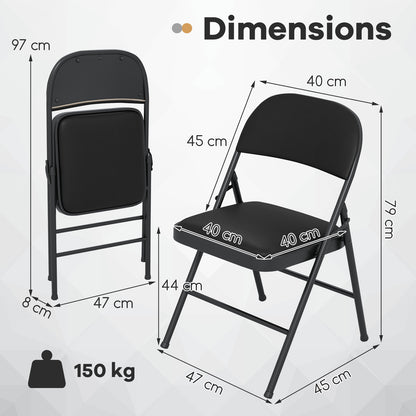 Set of 6 Folding Padded Party PVC Leather Stackable Chairs-Black
