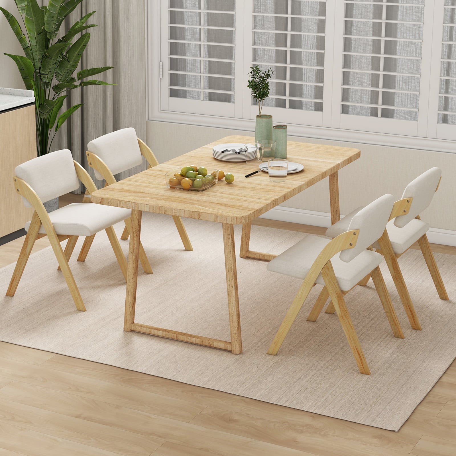 Set of 2 Dining Chairs Folding Kitchen Chair with Rubber Wood Legs-Natural
