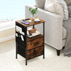 Set of 2 End Tables with Charging Station and 2 Folding Fabric Drawers-Rustic Brown