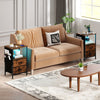 Set of 2 End Tables with Charging Station and 2 Folding Fabric Drawers-Rustic Brown