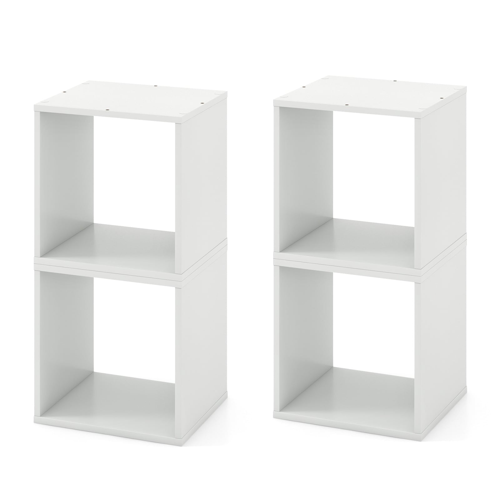 Set of 2 Bookcase Stackable Standing Nightstand with Storage Cubes-White