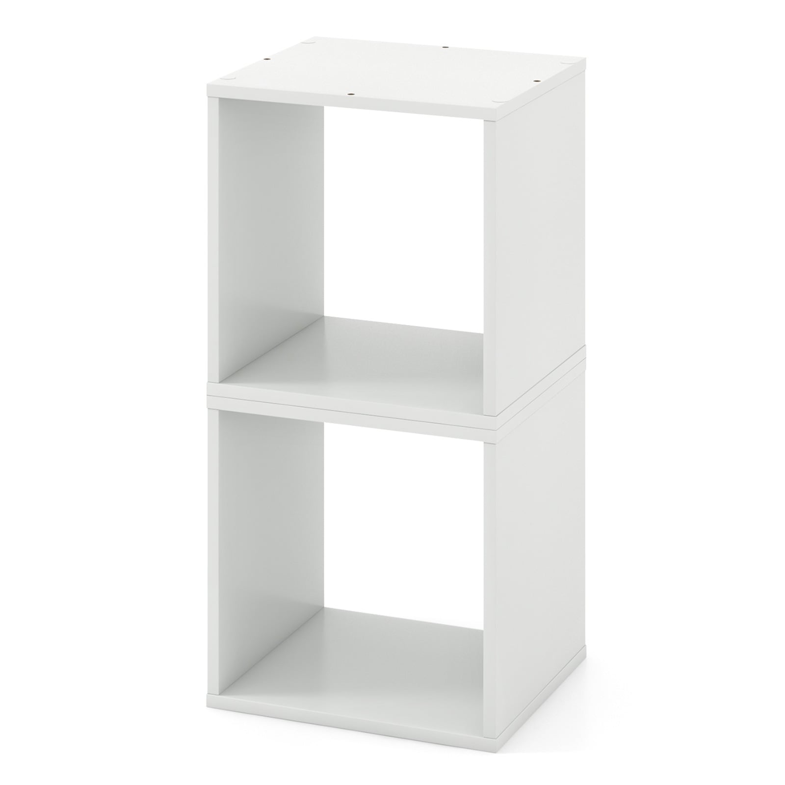 Set of 2 Bookcase Stackable Standing Nightstand with Storage Cubes-White