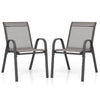 Set of 2 Patio Stackable Metal Dining Chairs with Armrests-Grey