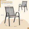Set of 2 Patio Stackable Metal Dining Chairs with Armrests-Grey
