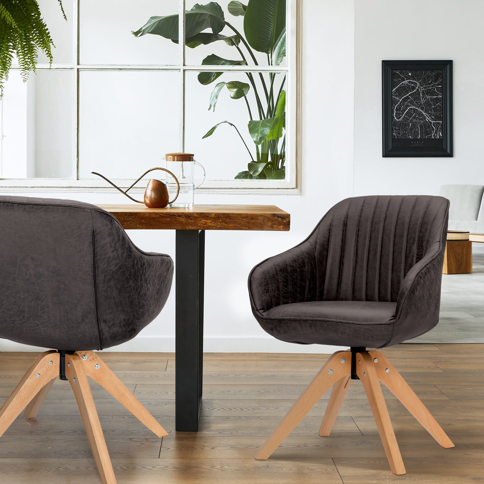 Set of 2 360° Swivel Accent Chair with Solid Wood Legs-Coffee