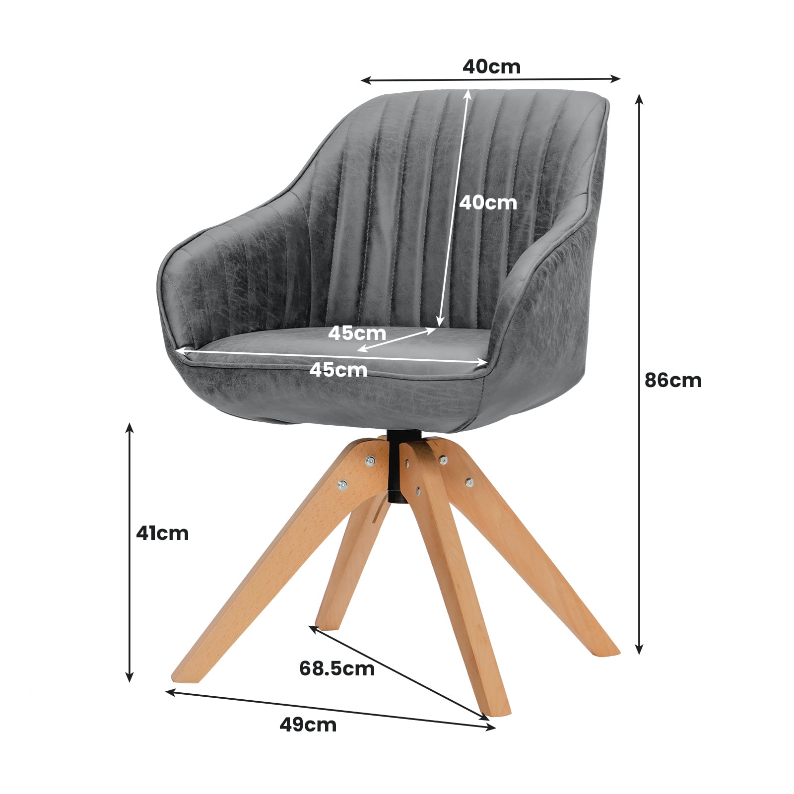 Set of 4 360° Swivel Accent Chair with Solid Wood Legs-Grey
