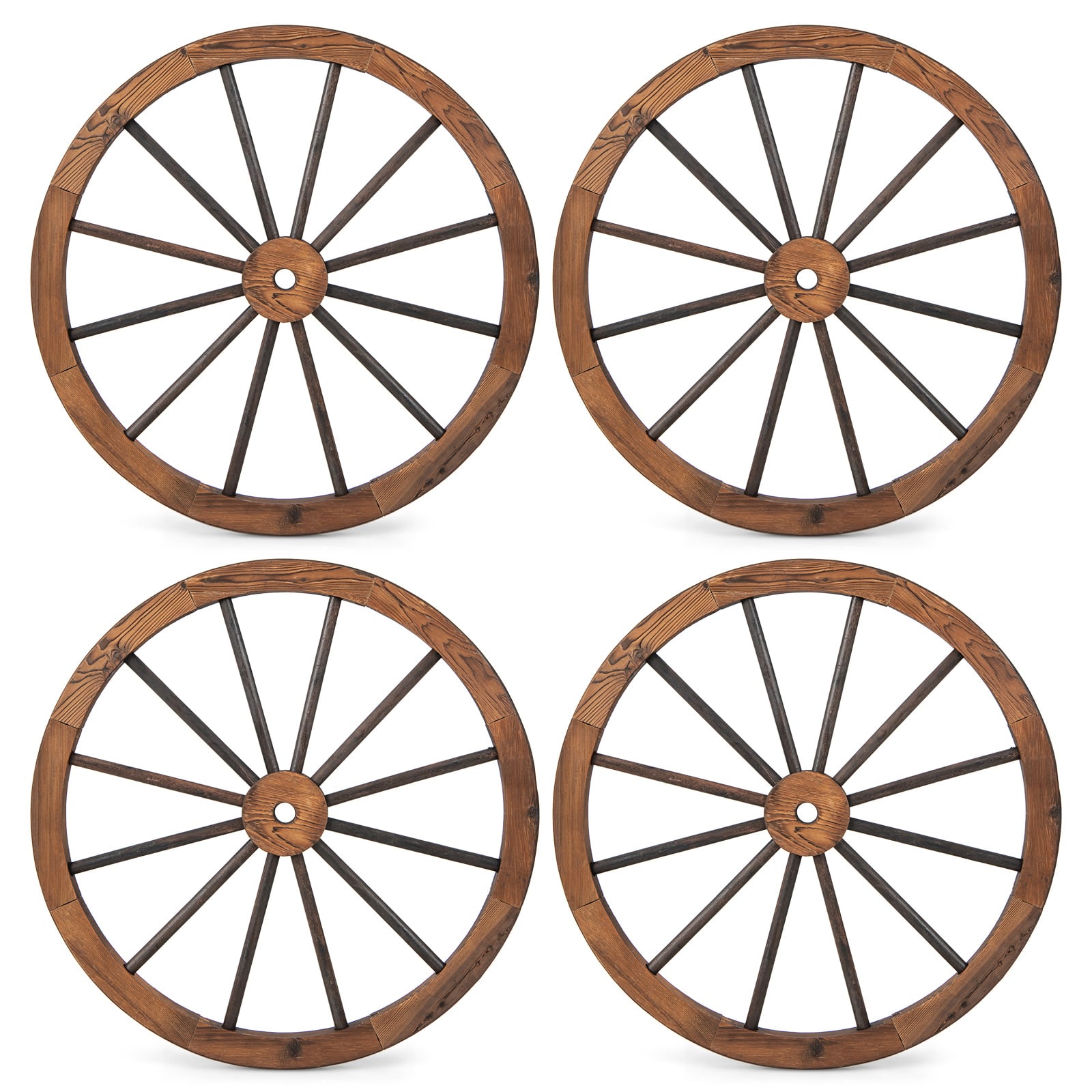 Set of 4 Decorative Wooden Wagon Wheels for Garden Bar