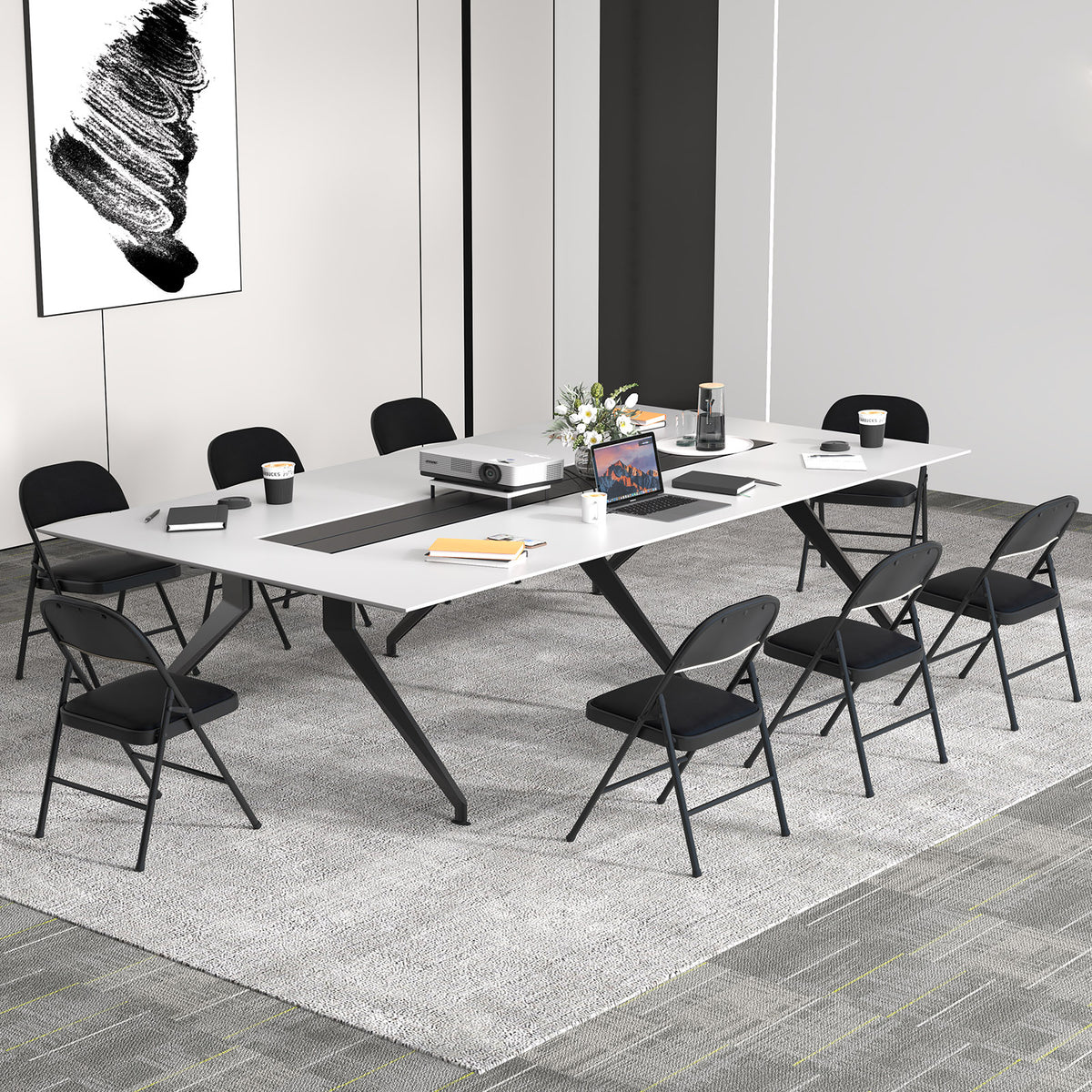 Set of 4 Folding Padded Party PVC Leather Stackable Chairs-Black