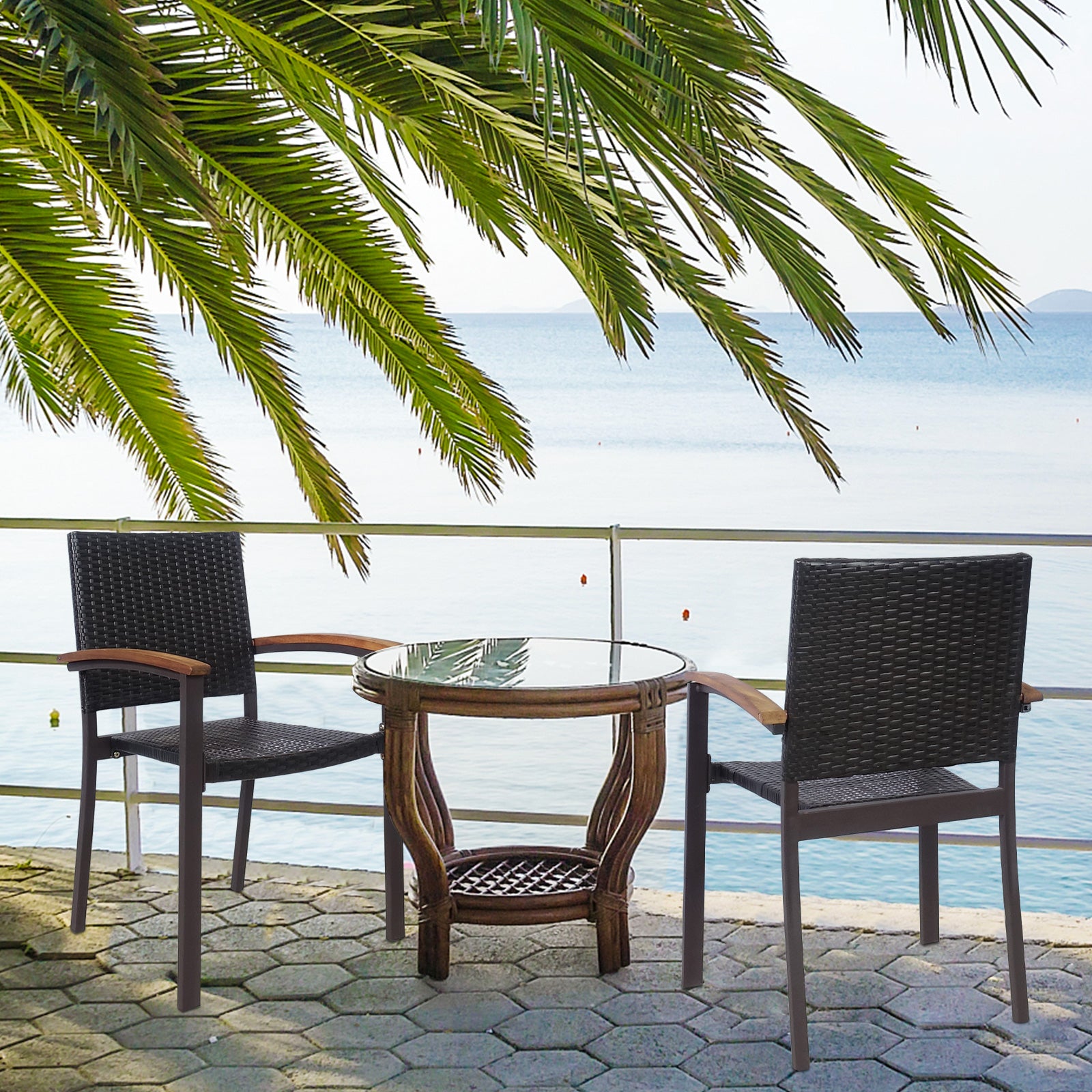 Set of 4 Outdoor PE Wicker Stackable Chairs Patio Dining Chairs