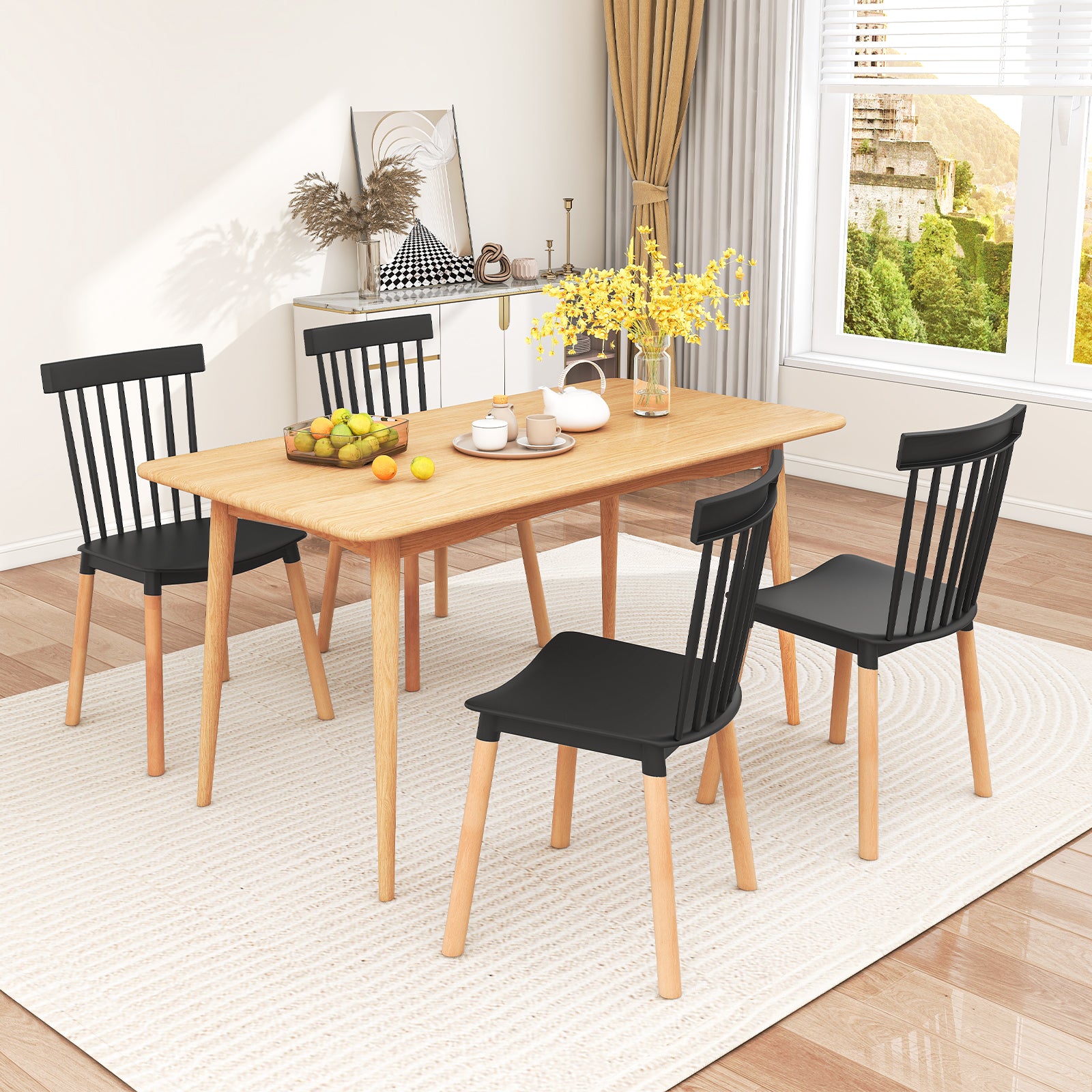 Set of 8 Windsor Dining Chairs with Spindle Backs and Curved Seats
