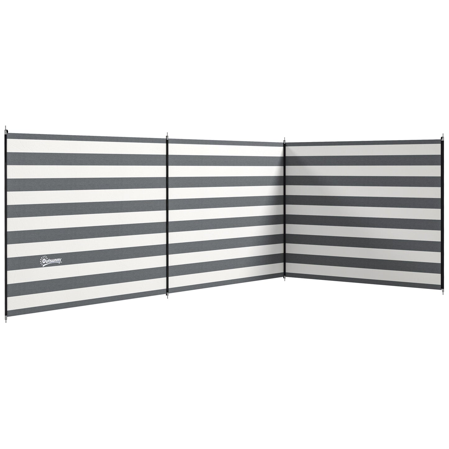 حواجز رياح للتخييم بأربعة أعمدة من أوت ساني، واقي رياح للشاطئ مع حقيبة حمل وأعمدة فولاذية، واقي خصوصية للكرفانات الخارجية، 540 سم × 150 سم، رمادي وأبيض