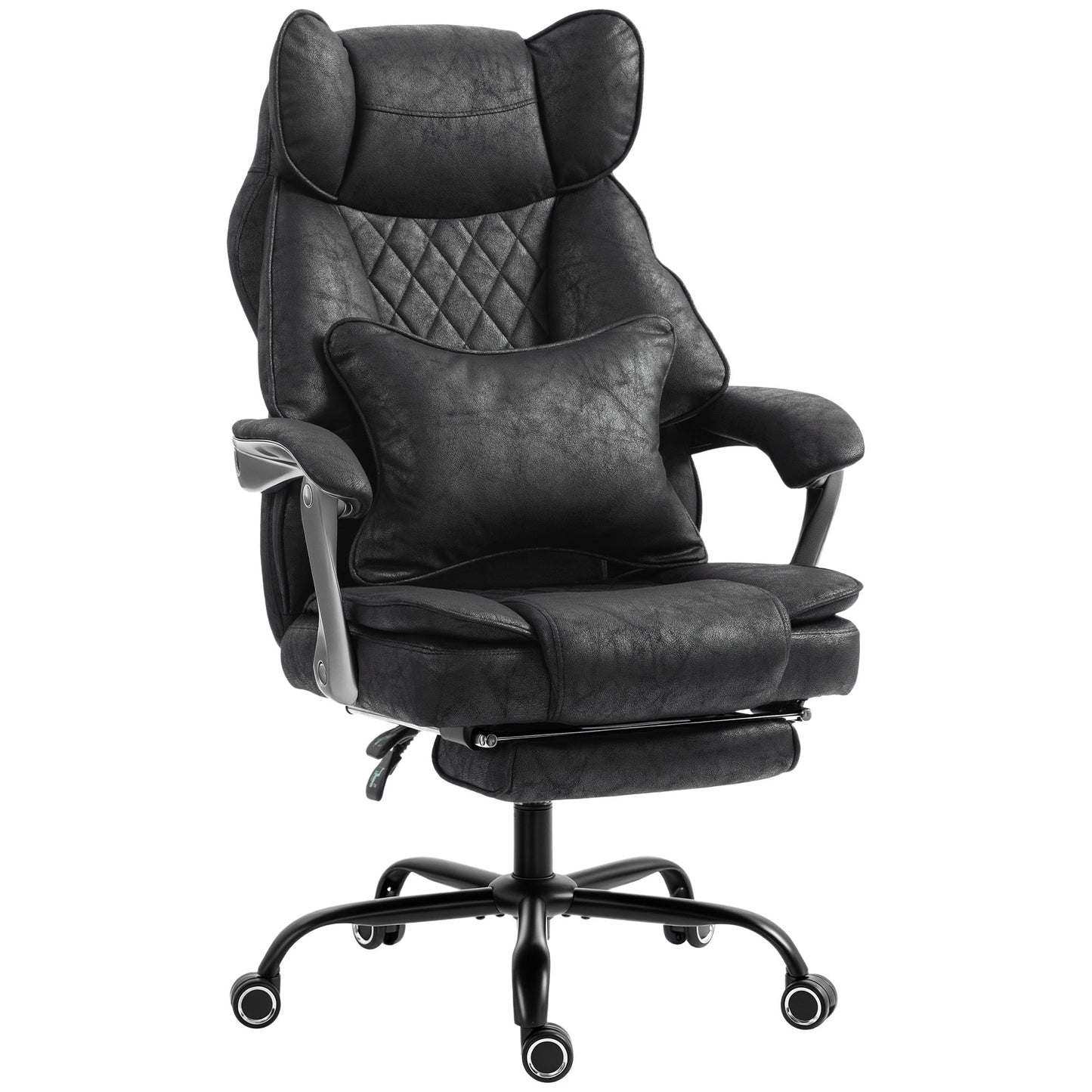 HOMCOM Executive Office Chair, Leathaire Big and Tall Office Chair 180 kg with Wide Seat, Reclining, Lumbar Support, Black