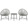 Outsunny 3 Pieces Rattan Bistro Set, Garden Bistro Set with Acapulco Chairs and Glass Top Table, Small Garden Furniture Set with Reinforced Metal Frame for Outdoor, Patio, Balcony, Grey