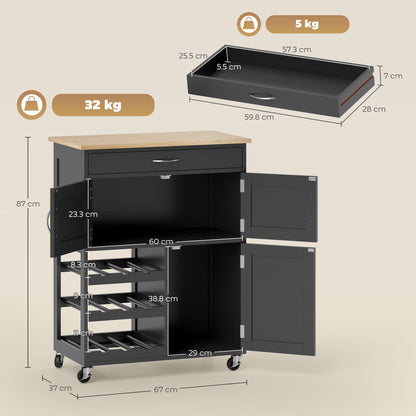 HOMCOM Modern Kitchen Trolley in Black