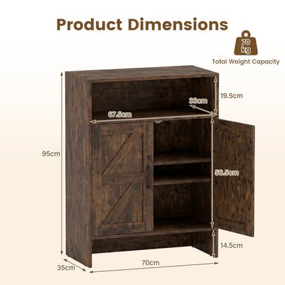 Shoe Cabinet with 2 Barn Doors and Adjustable Shelves for Entryway-Brown