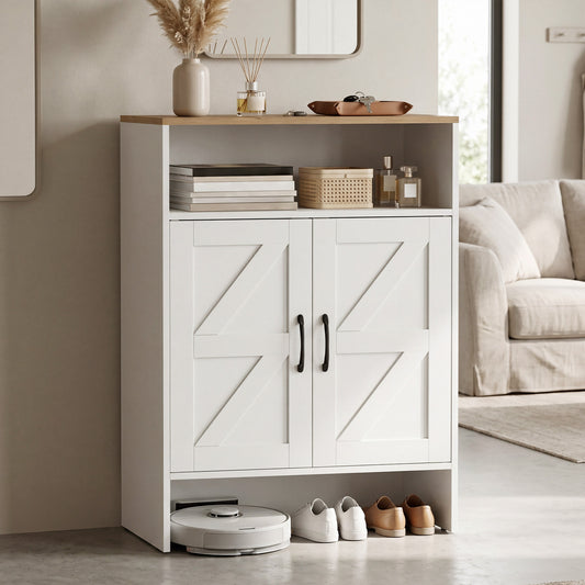 Shoe Cabinet with 2 Barn Doors in White