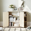 3-Tier Shoe Cabinet with Doors and Adjustable Open Shelves-Natural