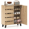 4-Tier Shoe Cabinet with Louvered Door and Removable Shelves-Natural