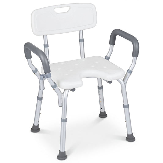 Shower Chair Height Adjustable with Backrest and Padded Armrests-Silver
