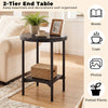 Side Table Modern Round End Table with Faux Marble Top and Bottom Storage Shelf-Black