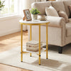 Side Table Modern Round End Table with Faux Marble Top and Bottom Storage Shelf-White